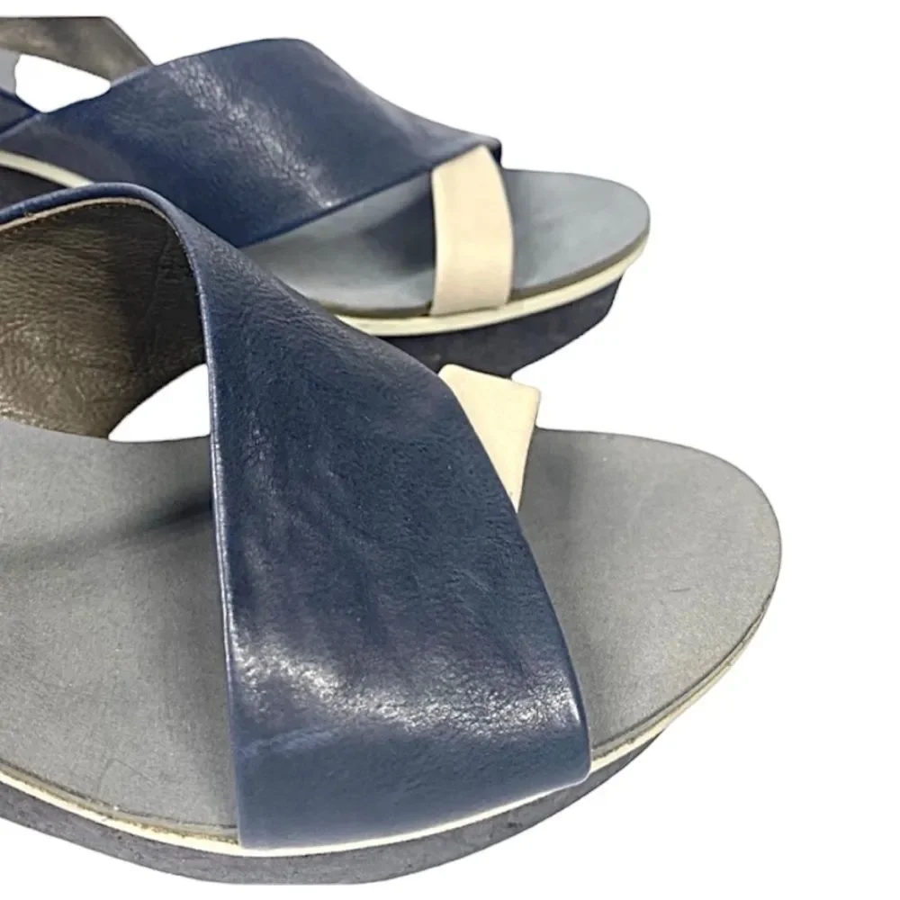 Coclico Guya Women’s Blue Leather Wedge Sandals Made in Spain 10.5 M